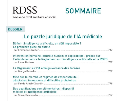 RDSS Dossier - Le puzzle juridique de l'IA médicale - sommaire